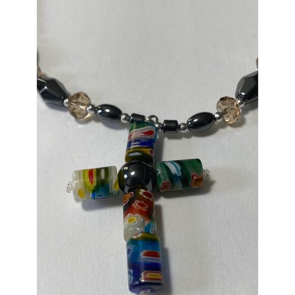 Hematite Cross Pendant Necklace Black Unisex - Picture 5 of 7
